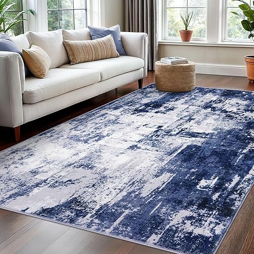 Miniatura 122 de KOZYFLY Alfombra moderna abstracta lavable de 2.6 x 10 pies, antideslizante, suave, alfombra de camino de cocina, alfombra a rayas azules óxido para