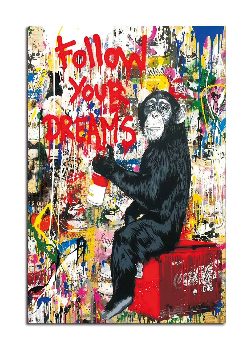 Banksy Quadri su Tela Follow Your Dreams Graffiti Street Art Murale Pop Art Quadro Pop Art Pittura artistica da parete Moderno Immagini da parete XXL con cornice, 90 x 60 cm