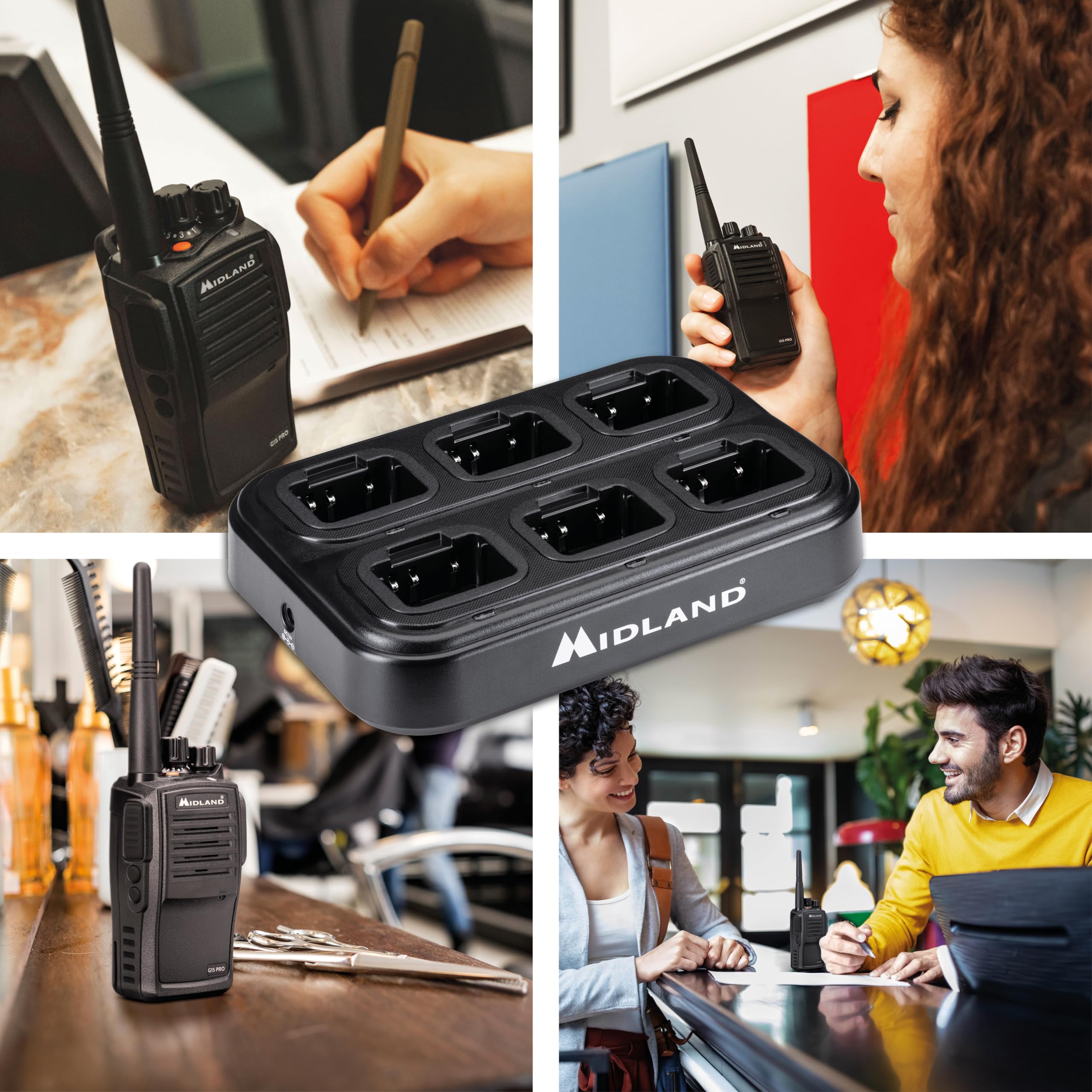 Midland Caricatore Multiplo 6 Walkie Talkie G15 PRO G18 Arctic Adattatore Muro Incluso Espandibile 12 Posti