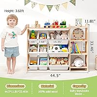 Vista 3 de MallBest Estante organizador de almacenamiento de juguetes para niños de 4 niveles, 100% madera maciza, armario de almacenamiento para niños con 9