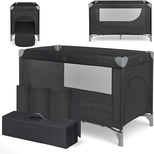 KikkaBoo Cuna de Viaje SO Gifted 2026, Cuna Bebe 120x60 cm hasta 15 kg, Parque Plegable con Bolsa de Transporte, Ligera y Compacta, Negro