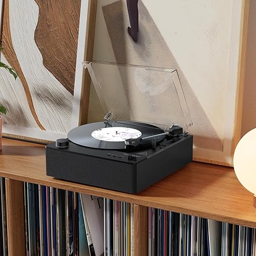 Miniatura 7 de MYKESONIC - Tocadiscos de vinilo de alta fidelidad con altavoces estéreo, tocadiscos de transmisión por correa totalmente automática,