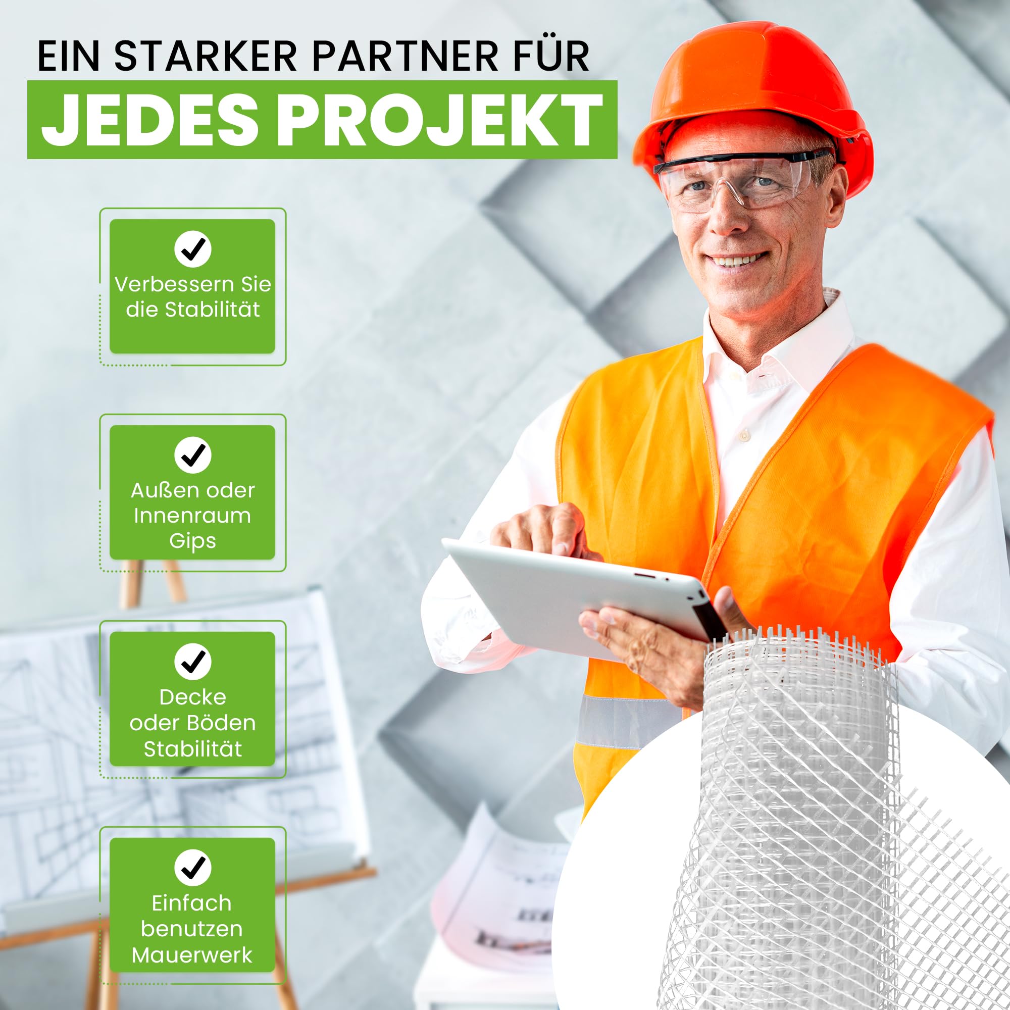 50 m² Putzgewebe | 90 g/m² Glasfasergewebe | Armierungsgewebe für Innenwände | Rissschutz & Stabilität | 4,5 kg