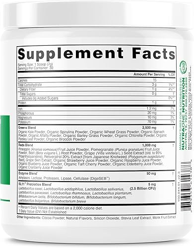 Miniatura 3 de NutraOne Ideal Greens - Suplemento en polvo de superalimentos ricos en antioxidantes y nutrientes (chocolate, 30 porciones)