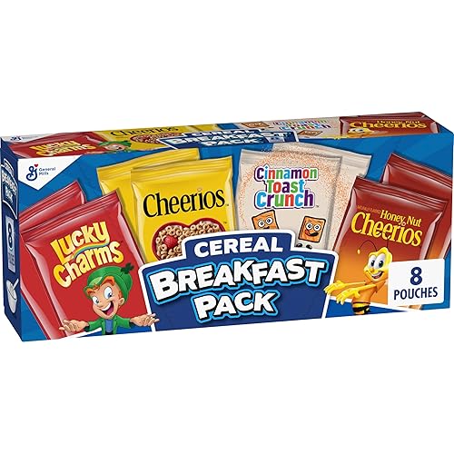 Paquete de cereales variados de General Mills, Lucky Charms, Cinnamon Toast Crunch, Cheerios y Honey Nut Cheerios, 8 sobres de porción individual,