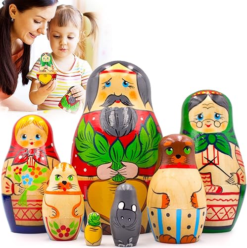 Juego de 7 muñecas de anidación rusas Muñecas Matryoshka con personajes de nabo enorme de cuento popular ruso Muñecas de anidación Matryoshka