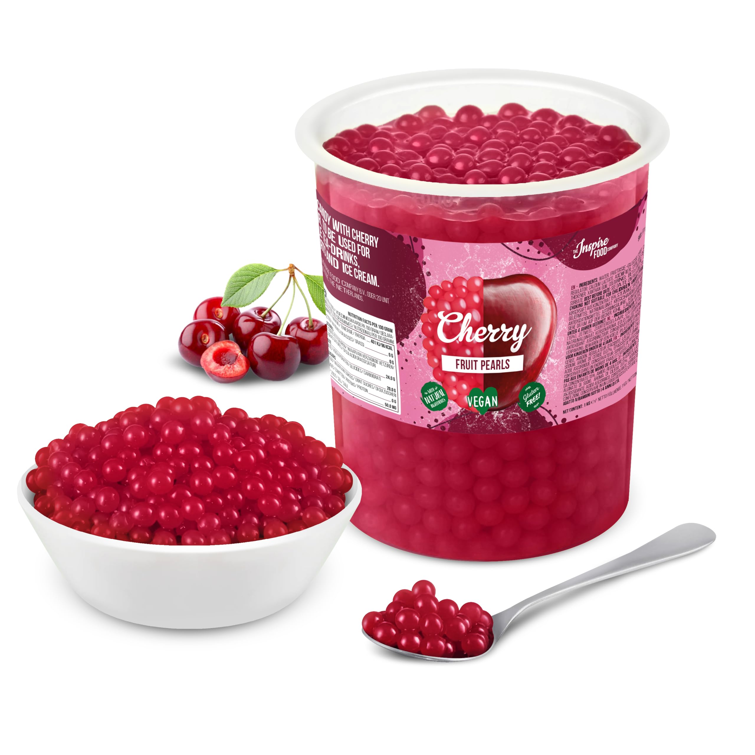 POPPING BOBA - Sferette alla frutta per Bubble Tea - Ciliegia - 1 kg - nessun colorante artificiale, basso contenuto di zucchero, succo di frutta vero, 100% vegan e senza glutine