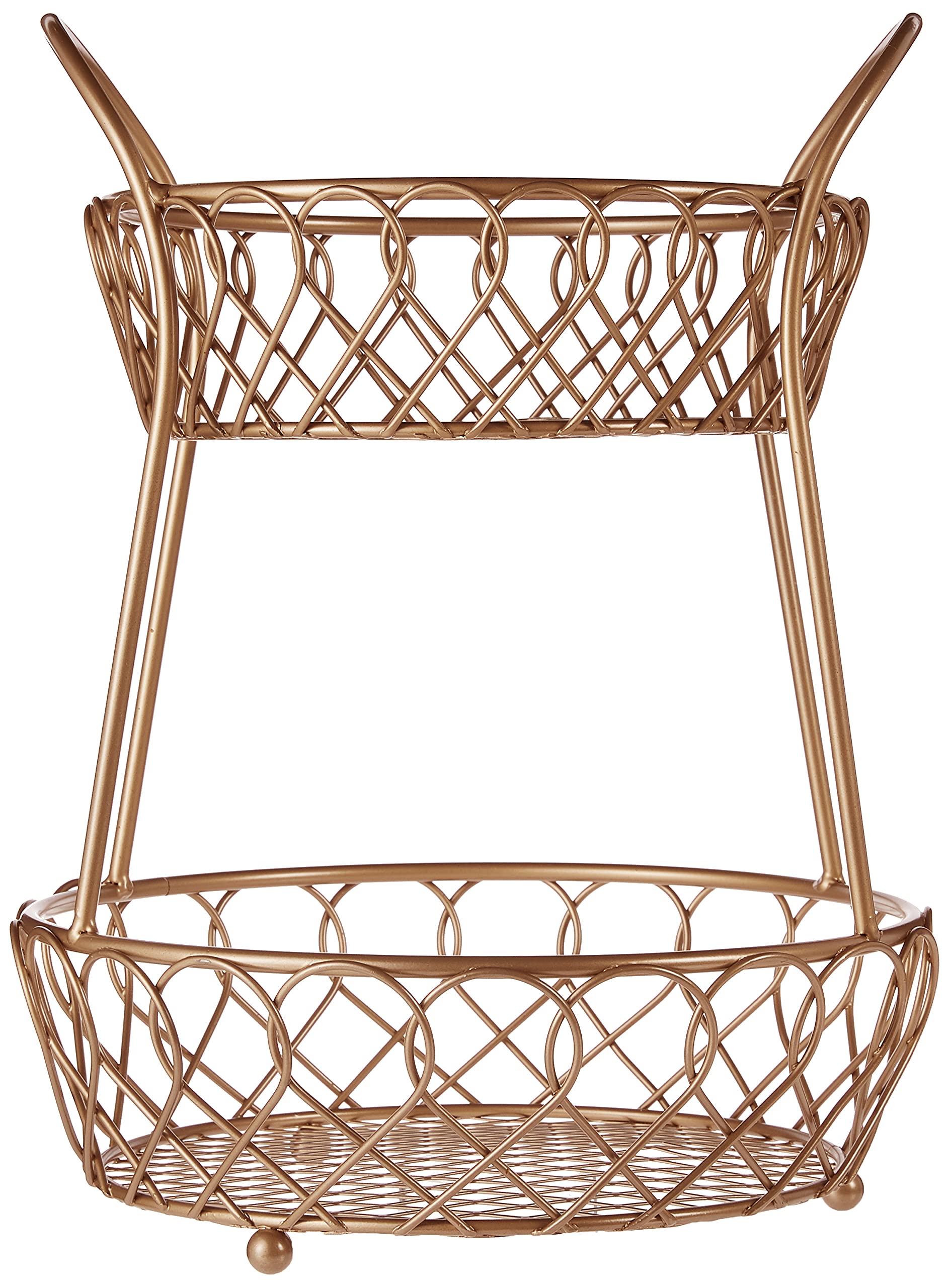 Gourmet Basics by Mikasa Loop and Lattice Metal 2-Tier Round Fruit Storage Basket, Matte Gold