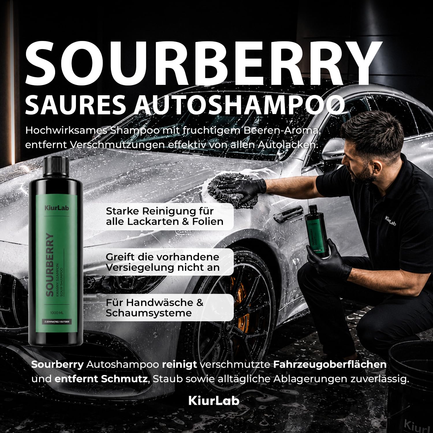 Sourberry Autoshampoo Konzentrat (5L) Premium Auto Shampoo entfernt starke & mineralische Verschmutzungen ohne die Wachs-Schutzsicht auf dem Lack anzugreifen | Duftrichtung Beerenaroma