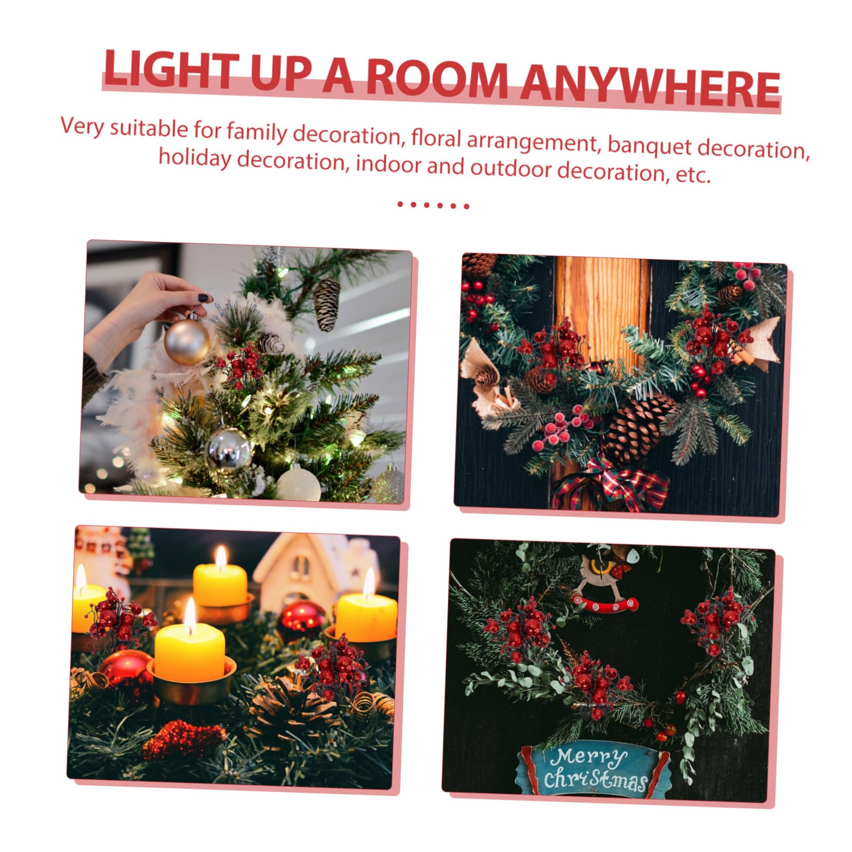 Abaodam 30piezas Ramas Artificiales De Rojas para Decoración Navideña De Accesorios para y Adornos De Árbol para Fiestas y Decoración De Hogar