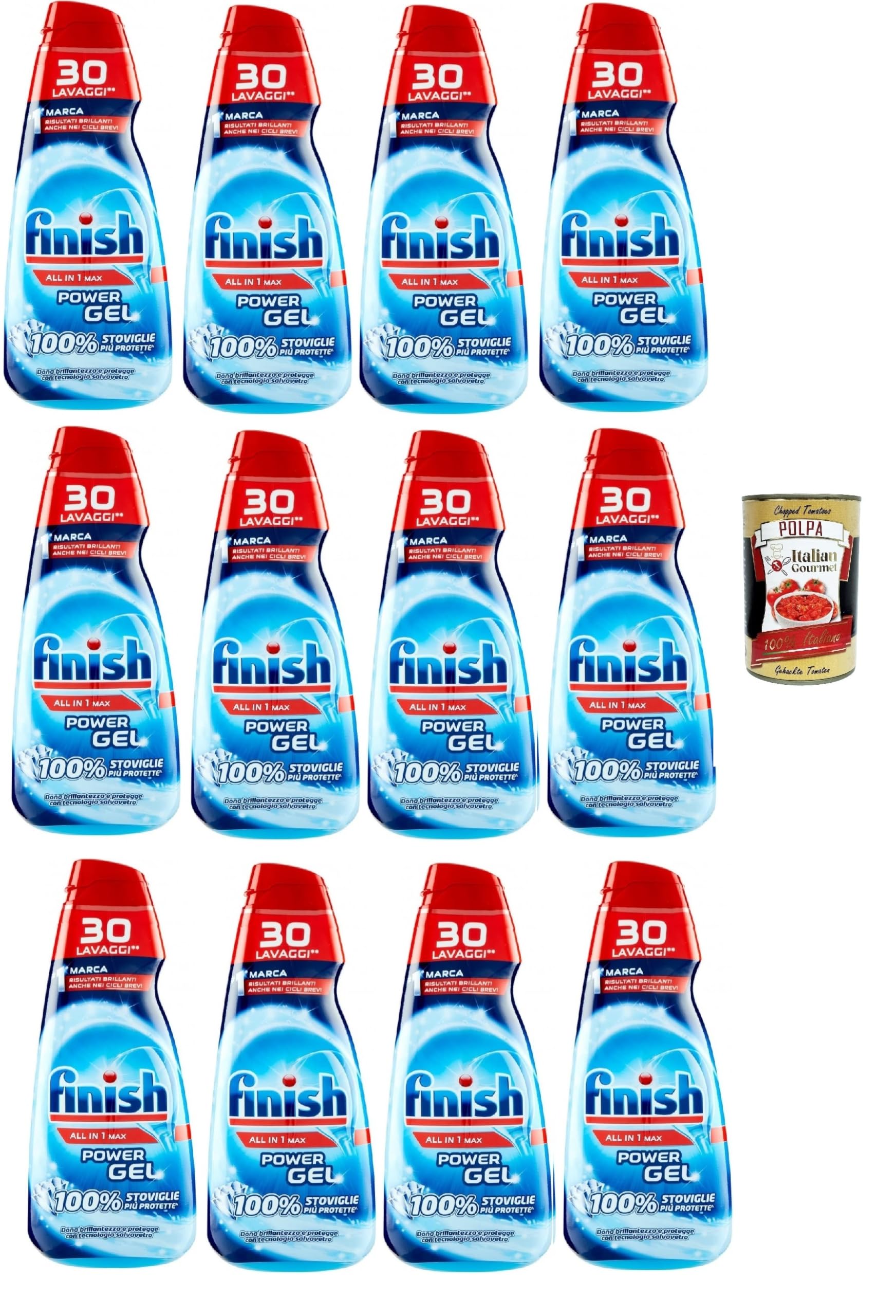 Italian Gourmet - Gel para lavavajillas All in 1 Max 12 x 600 ml para lavavajillas Gel fuerte eliminación de grasa, fórmula de rápida solución, limpieza brillante, programas ecológicos, paquete al por
