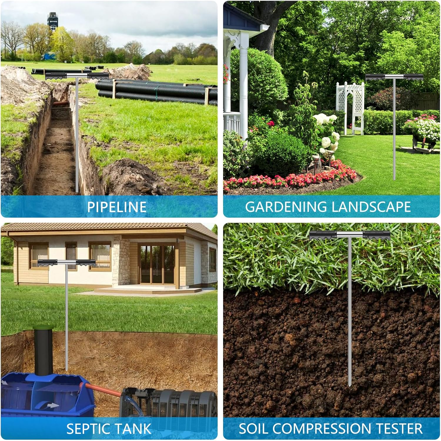 Stainless Steel Soil Probe Rod 32 to 48inch Height Adjustable Ground Rod Tool with T-Handle Metal Soil Probe Lightweight Portable Ground Rod Tool for Locating Septic Tanks Underground Pipes