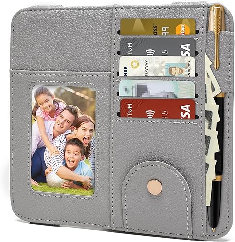 Organizador de visera, soporte gris para lentes de sol para automóvil, organizadores de visera con múltiples bolsillos y marco de fotos, accesorios