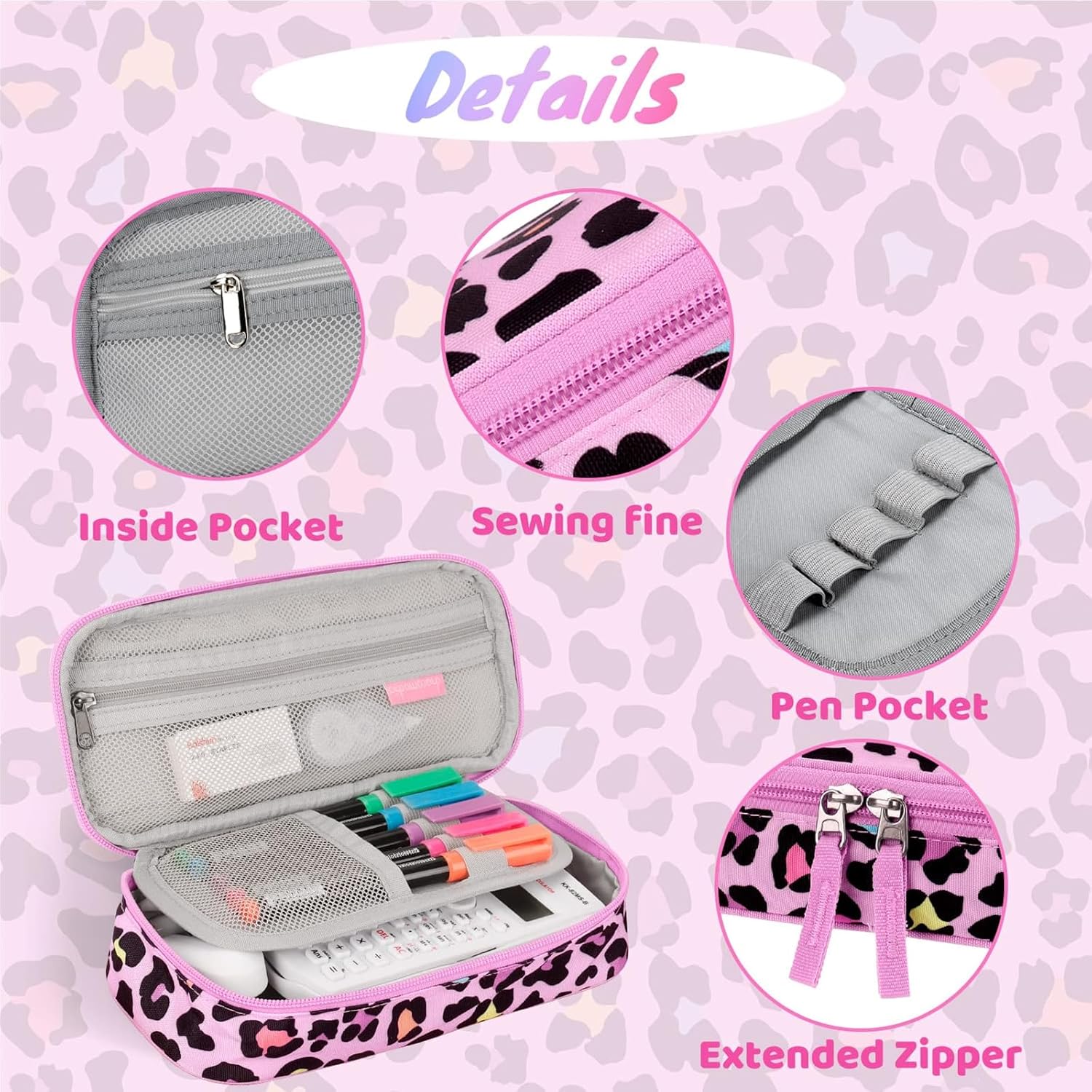 Choco Mocha Cheetah Backpack and Lunch Bag Set for Girls, Kids School Backpack and Lunch Box Set for Elementary School 17 Inch Bookbag, Leopard Pink