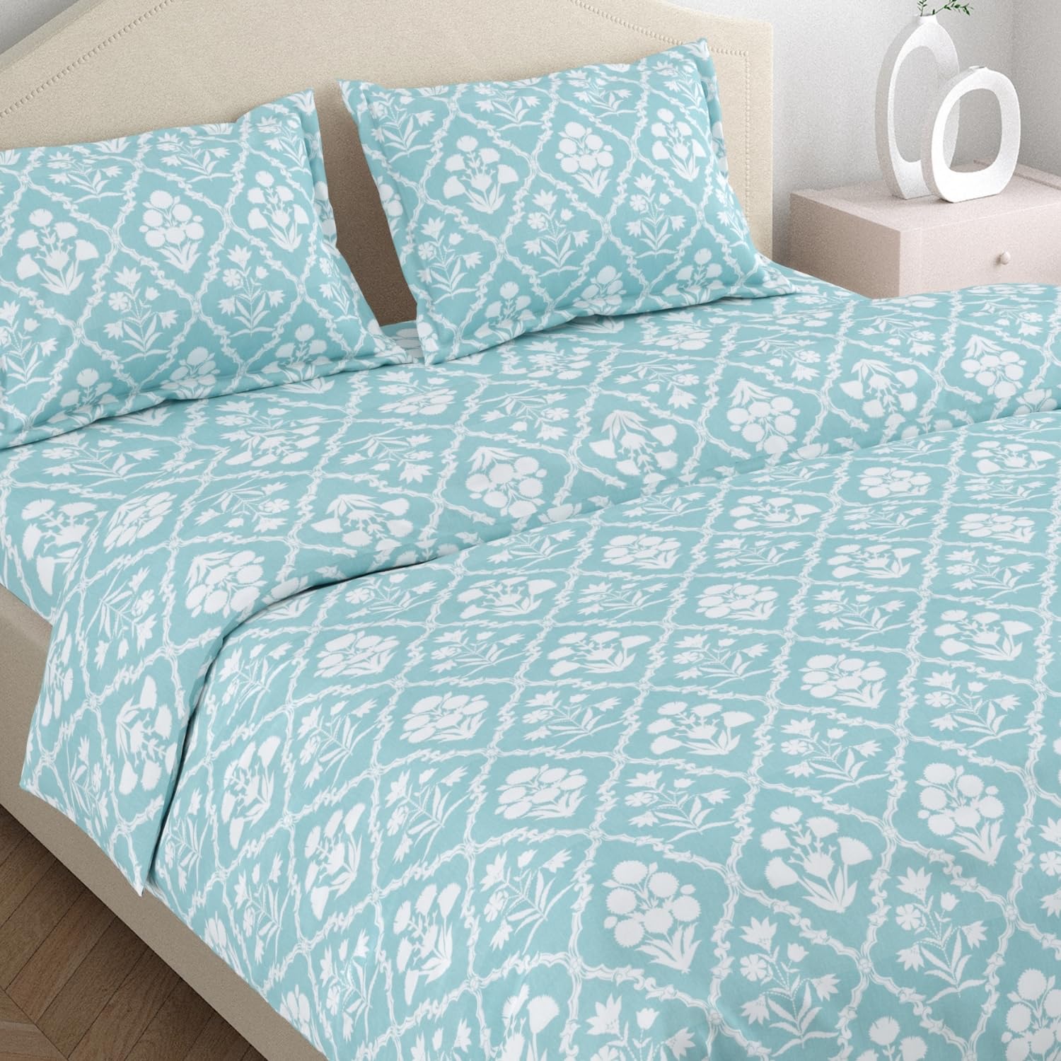Haus & Kinder 100% Cotton Bedsheet for King Size Bed,186 TC Soft Cotton Bedsheet for Double Bed, King Size Bed Sheet with 2 Pillow Covers,Festive Floral-picture-15