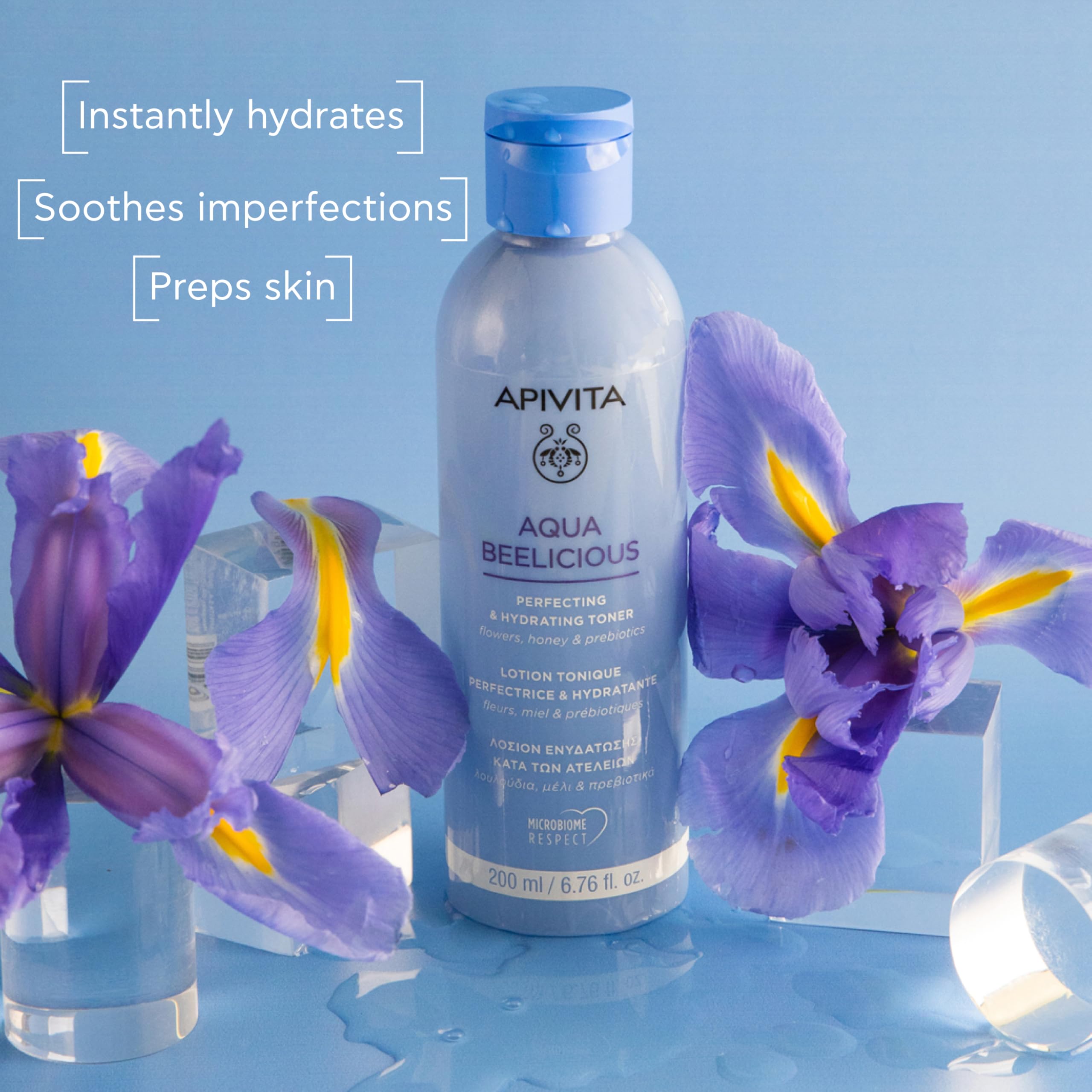 Apivita Aqua Beelicious Perfecting & Hydrating Toner 200ml - watery dewy toner with Honey, Prebiotics, Flowers & Hyaluronic acid - ydrates and preps skin, Soothes Imperfections, Respects Microbiome - Image 2