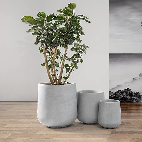 Miniatura 4 de Kante Maceta redonda de hormigón de 15.3 pulgadas + 11.6 pulgadas + 8.2 pulgadas de diámetro, macetas grandes con agujeros de drenaje para patio,