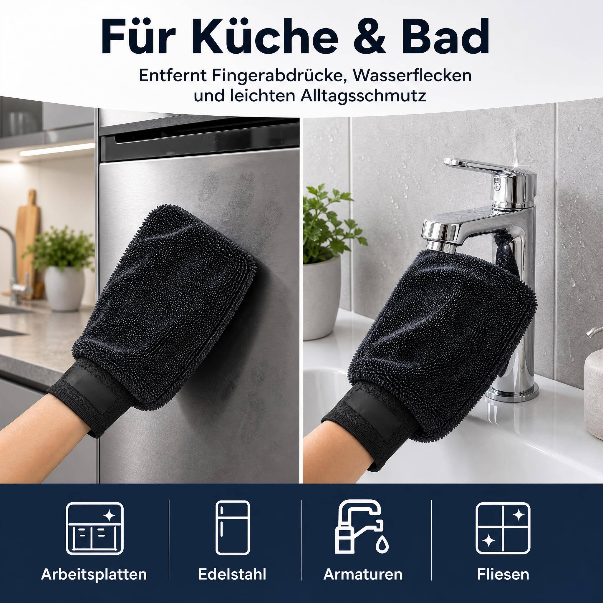 Schrubbi Mikrofaser Putzhandschuhe Weicher Waschhandschuh Mit Hoher Wasseraufnahme Für Staub Leichten Schmutz Glas Lack Fliesen Edelstahl Auto Haushalt Küche Bad Möbel Und Alltag (2pcs)