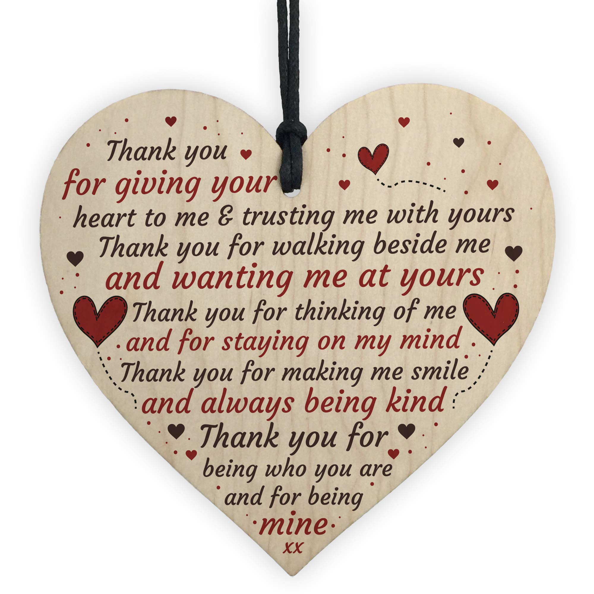 Red Ocean Thank You Heart Plaque Romantic Anniversary Valentines Day For Husband Wife Boyfriend Girlfriend Special