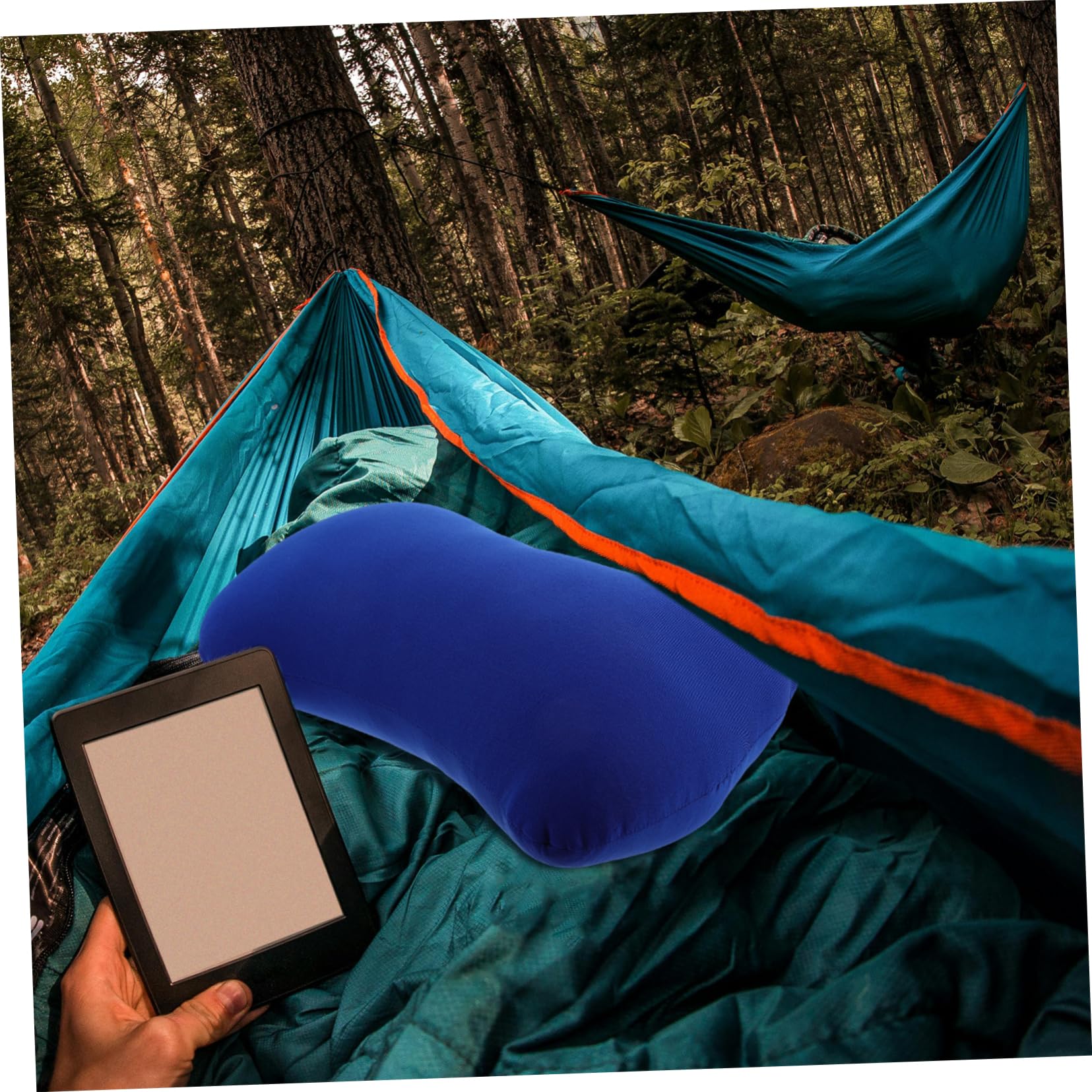 Kisangel Almohada de Viaje Pequeña de Espuma Partículas, Cojín Portátil para Camping Azul, Soporte Ergonómico para Cuello, Ligera y Fácil de Limpiar, Adecuado para Senderismo y Exteriores
