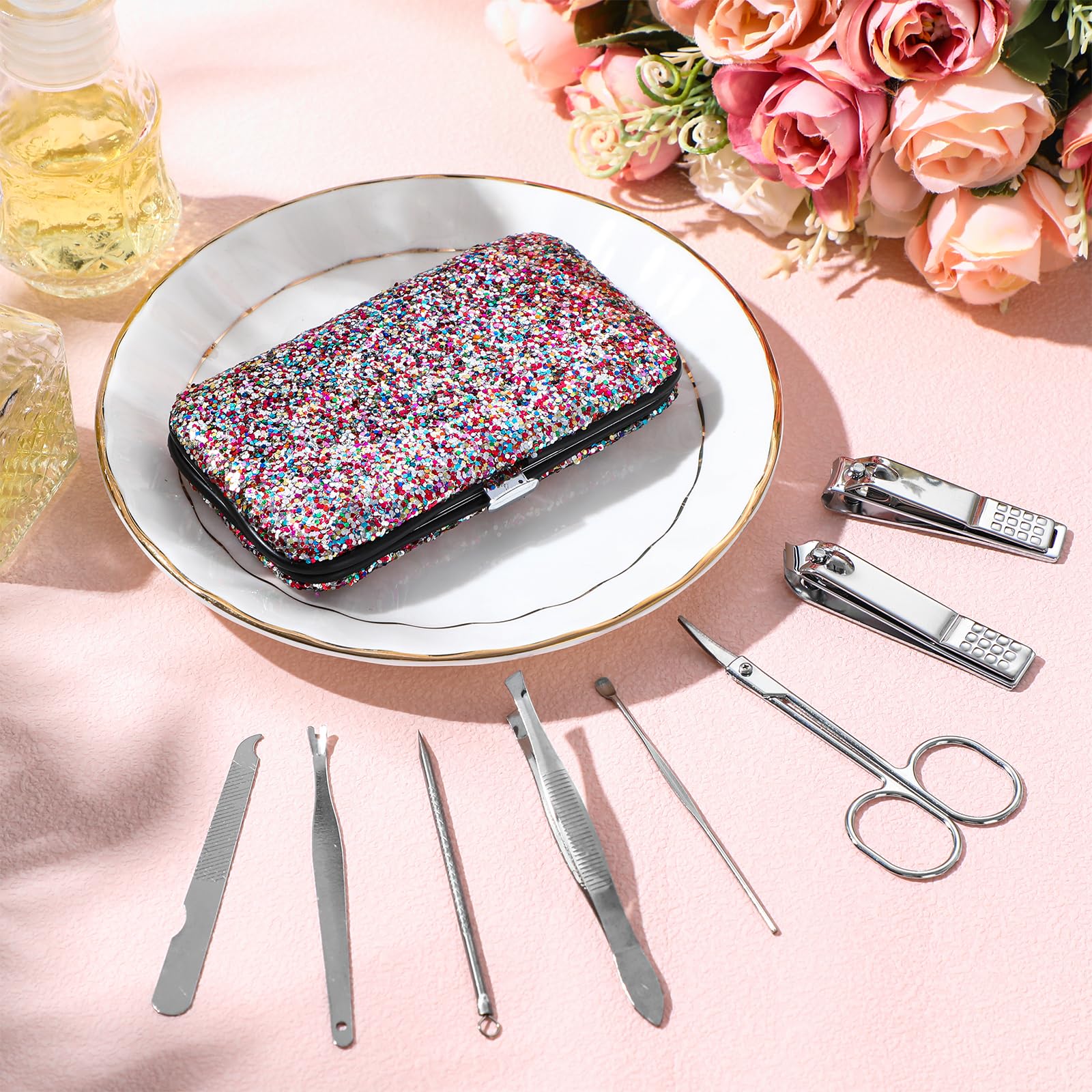 Geosar Set di 12 set per manicure, tagliaunghie, pedicure, kit per pedicure, in acciaio inossidabile, strumenti per la cura delle unghie, con custodia da viaggio di lusso, regalo per matrimonio