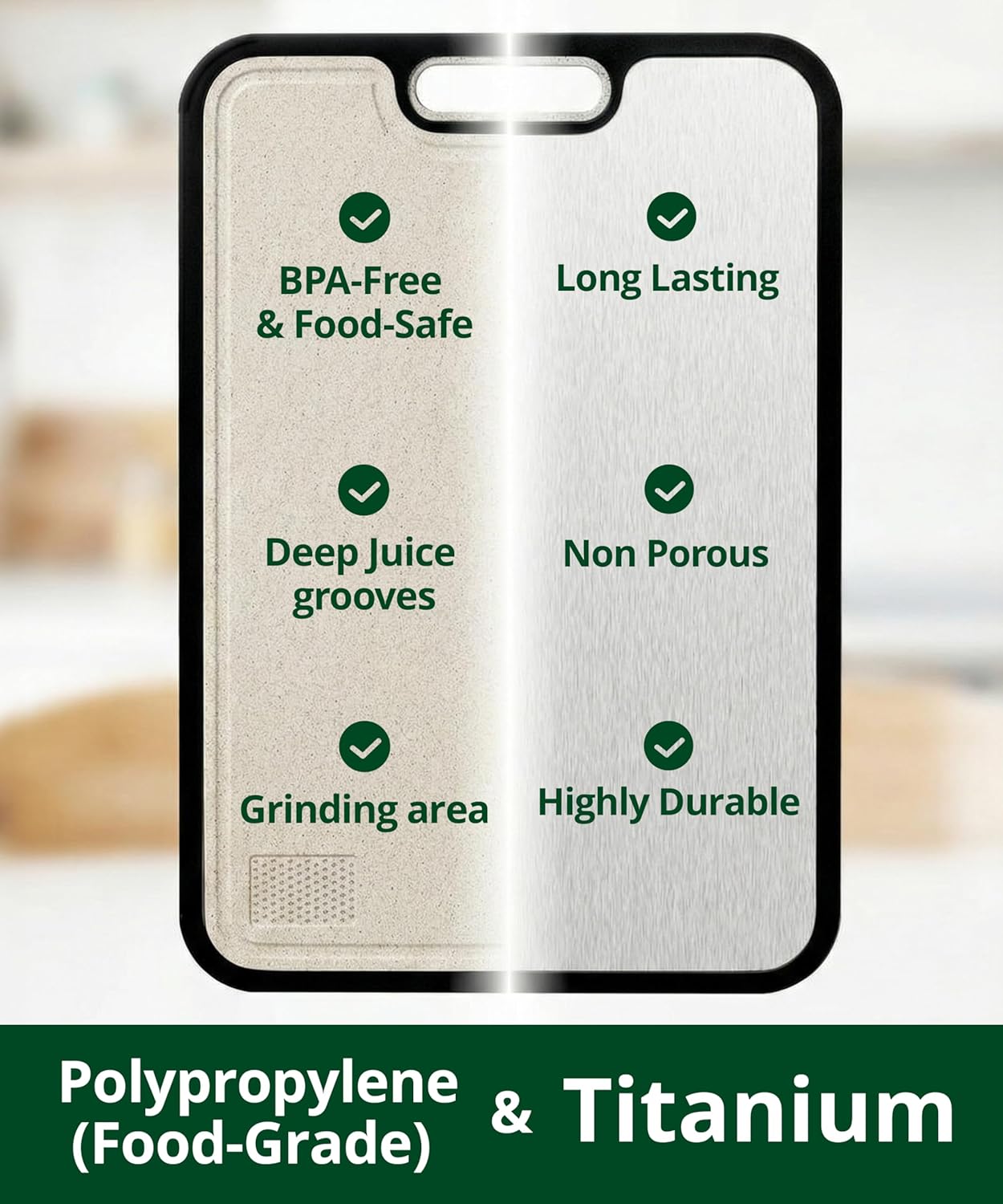 Titanium Cutting Board for Kitchen, Double Sided Cutting Board, Pure Titanium & PP, Large Metal Chopping Board with Juice Groove for Meat and Vegetables, Easy to Clean, 15”×10.4” - Image 7