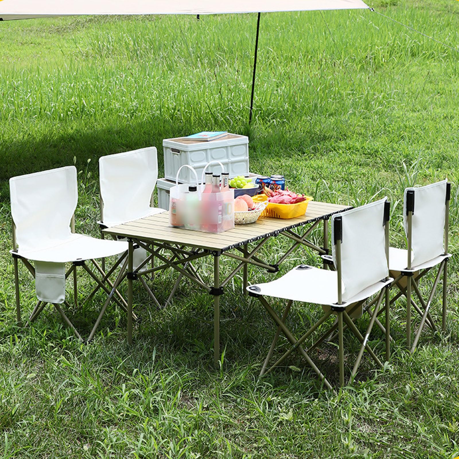 Tavolo e sedie da Picnic Portatili per Esterni, Set di sedie da Campeggio Pieghevoli in Alluminio, Leggere, con Piano Arrotolabile, Pieghevoli, Casual, per Escursioni in Giardino e