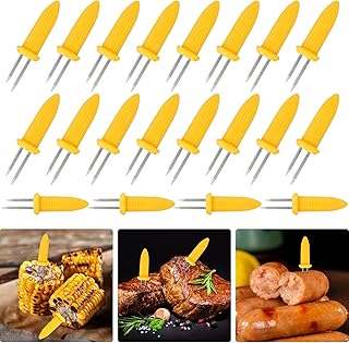 20Pcs Corn Cob Forks, Stainless Steel Corn on The Cob Skewers, Sweetcorn Prongs Corn Cob Forks, Interlocking Corn Holders with Silicone Handle for BBQ, Picnics and Camping