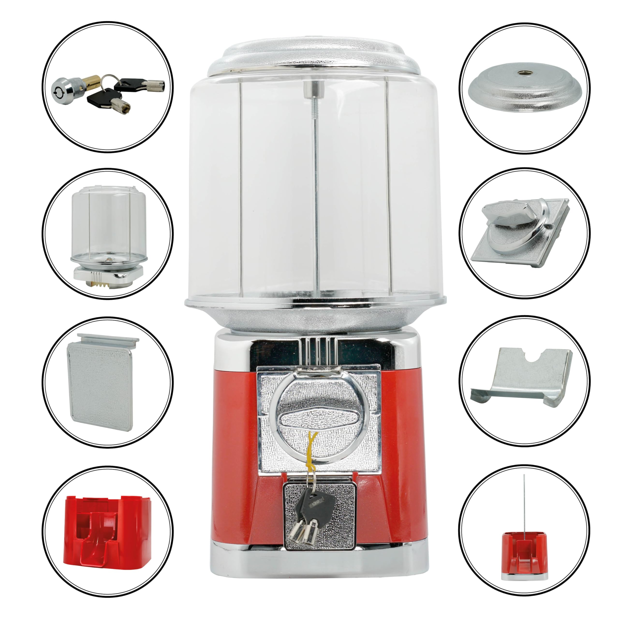 Nussautomat Old School mit 1,- € Münzeinwurf | Retro Automat für Nüsse, Futter, Snacks | Metallgehäuse abschließbar | Nostalgie Süßigkeitenautomat leer | 43,5 cm hoch – Für Zuhause & Futterstellen