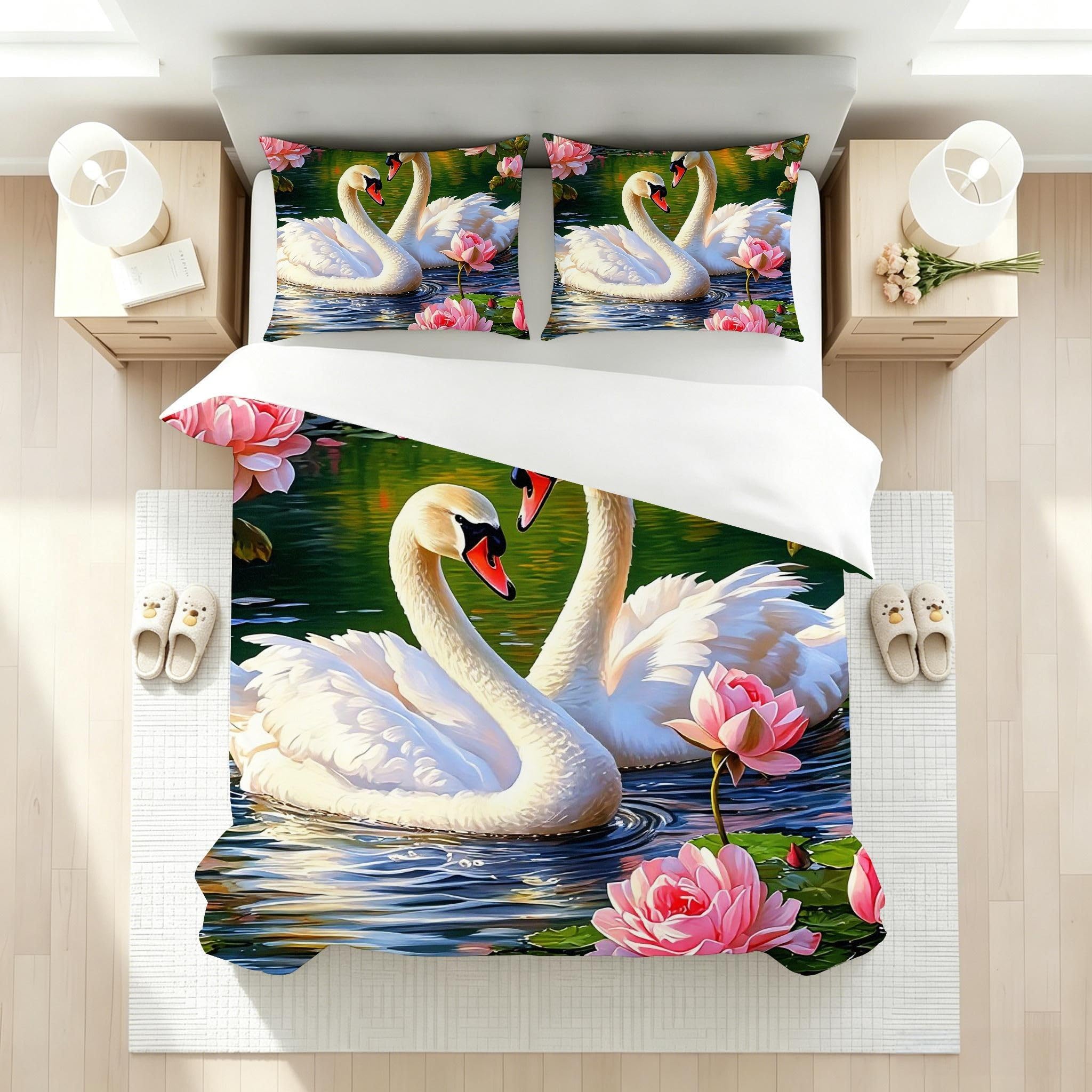 Copripiumino Matrimoniale Cigno Bianco 260x240, ZW192 | Traspiranti Durevoli Microfibra, per Tutta la Famiglia, Matrimoniale, per Tutte le Stagioni, con 2 Federe 50x80 cm