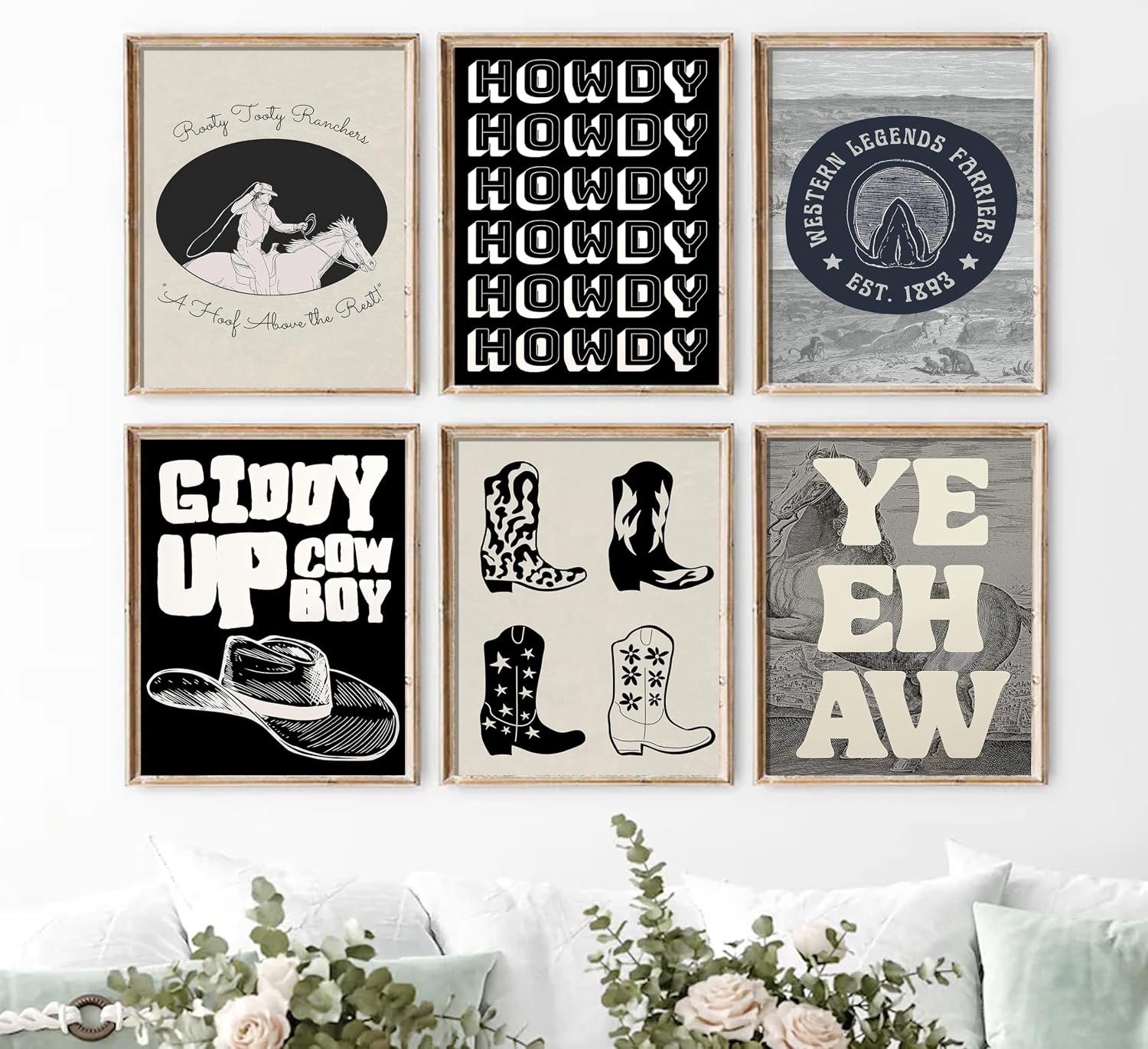MAVGOUUY 3Pcs Rustic Vintage Western Cowboy Canvas Wall Art, Retro Southwest Howdy Giddy Up Poster Print, Cowboy Hat Boots Horse Aesthetic Wall Decor Artwork for Bedroom Living Room Home Decoration【UNFRAMED】