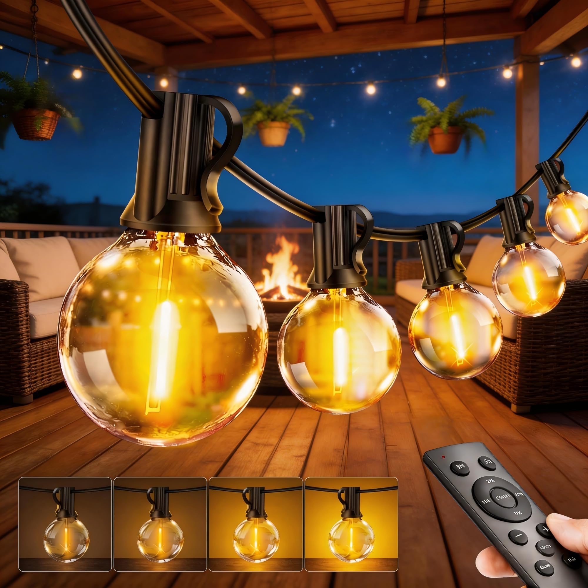 Seklin Outdoor G40 Festoon String Lights 60M Mains Powered, 60+2 Shatterproof Bulbs, Dimmable with Remote Timer, 3 Modes, Waterproof Connectable for Garden Patio Pergola Balcony Wedding Party