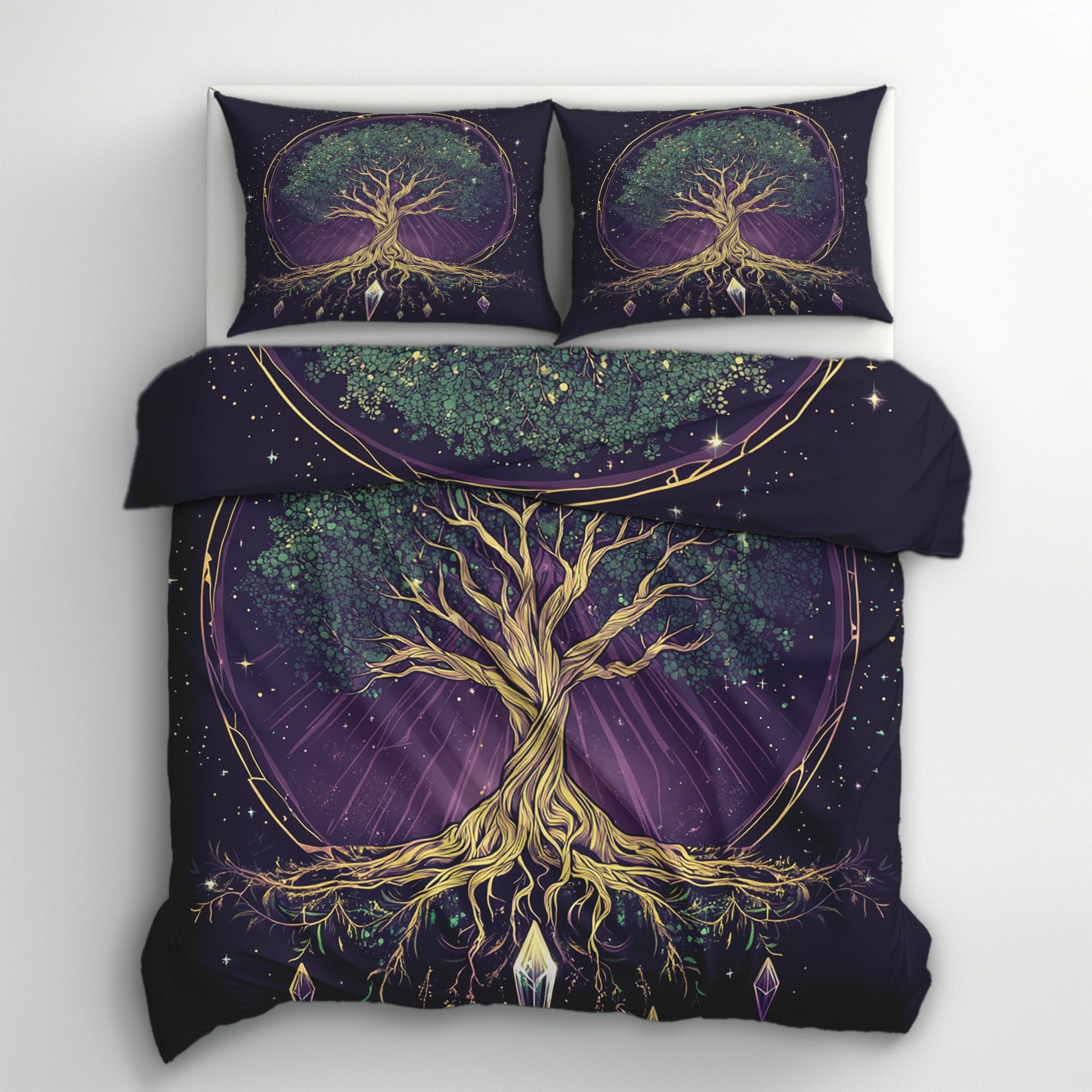 Tree of Life Super King Duvet Cover Sets - Fantasy Bohemian Boho Bedding & Bedroom Decor, Super Soft Microfiber Quilt Cover and 2 Pillowcases, with Zip, Reversible Design N1&I-114