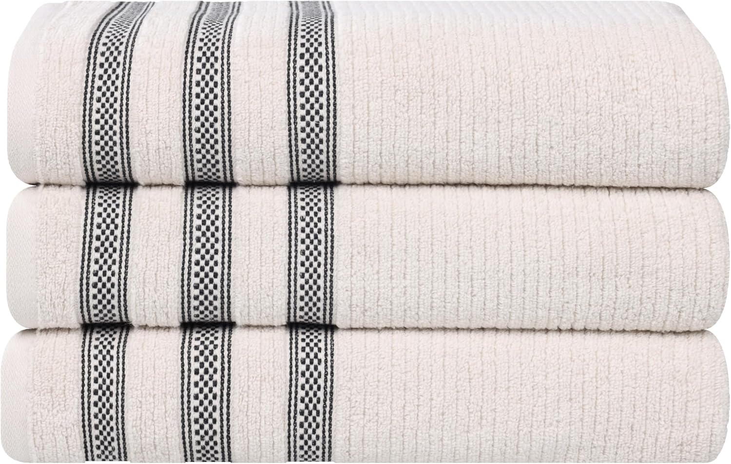 Superior Cotton Bath Towel Set, Zero Twist, Ribbed Geometric, Large Plush Absorbent Body Towels, Luxury Soft Quick Drying, Shower, Spa, Hotel, Pool, Guest Bathroom, Home Essentials, Set of 3, Rust