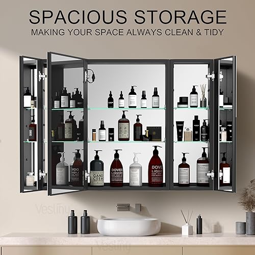 Miniatura 6 de Espejo iluminado de 40 x 30 pulgadas, antiempañamiento, 3 luces de color, espejo LED negro para baño, brillo regulable, montaje en superficie de