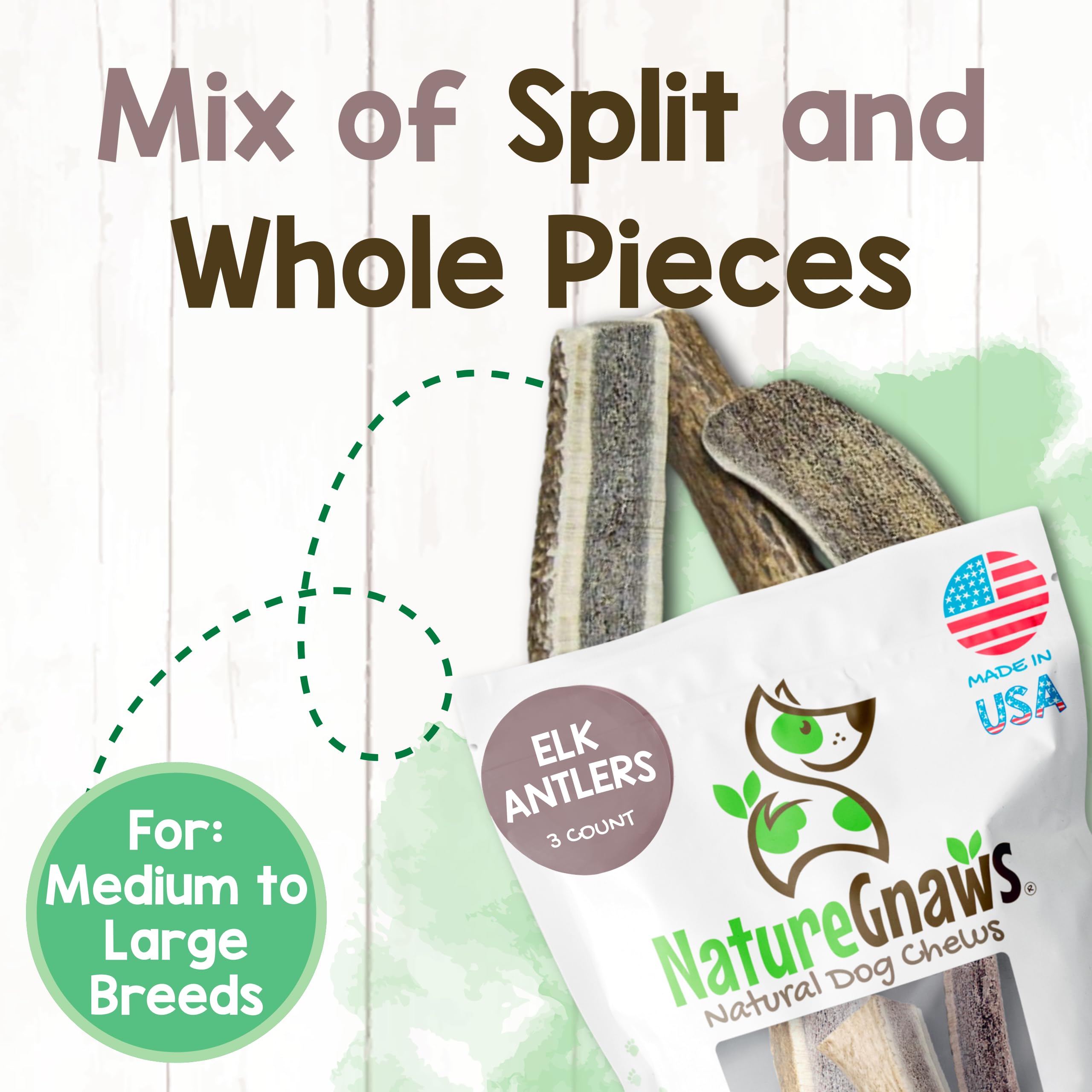 Nature Gnaws USA Elch-Geweih – 100% natürlich Kauen für Hunde, Elk Antler (1 Pack)