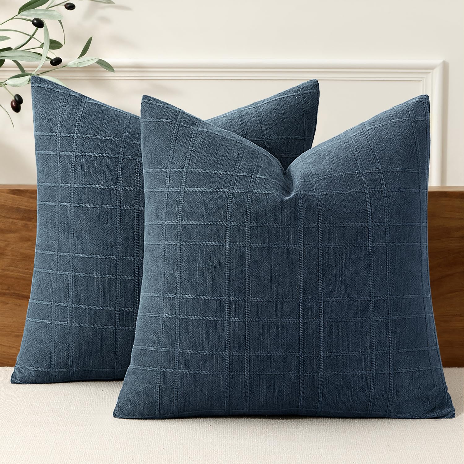 Photo 1 of **Similar item**
MIULEE Decorative Linen Check Throw Pillow Covers Neutral Farmhouse Vintage Pillow Covers 20x20 Set of 2 Boho Modern Home Decor for Sofa Couch Bedroom Cushion Deep Blue