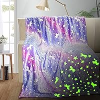 TEHALK Glow in the Dark Unicorn Blanket for Girls - Soft Fleece Kids Throw 40x60, Magical Birthday Gift Ages 3-12