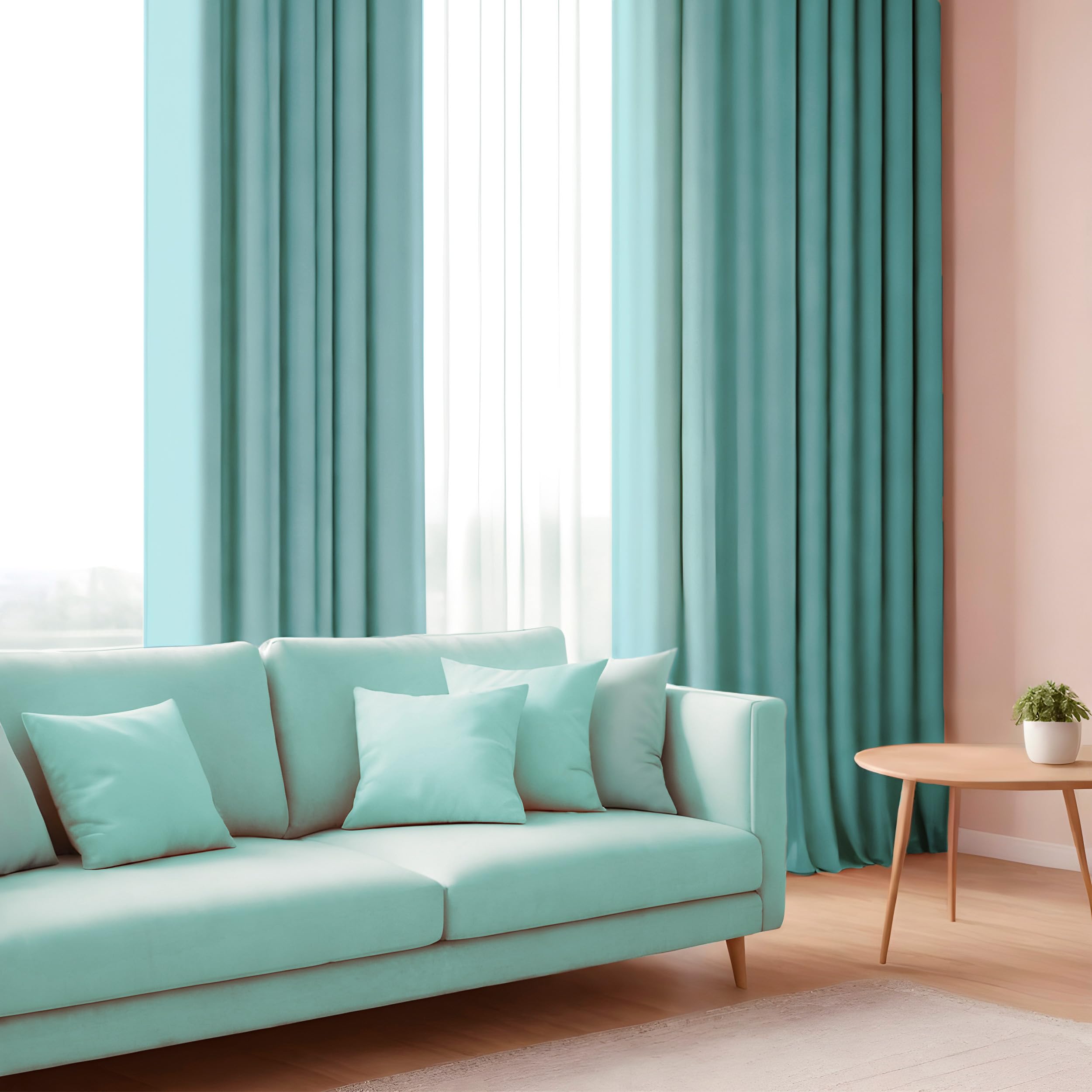 DALINA TEXTIL S.L Cortina Opaca 2 Paneles 140 x 260 para salón y Dormitorio - Cortina Lisa y Suave para habitación con Parte Superior de Ojales, 2 Unidades de 140x260cm Turquesa