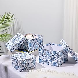 Briful Square Gift Boxes with Lids 4PCS Blue Flower Print Gift Box for Presents Nesting Assorted Sizes Present Boxes for Christmas Birthday Valentines Party Gift Wrap