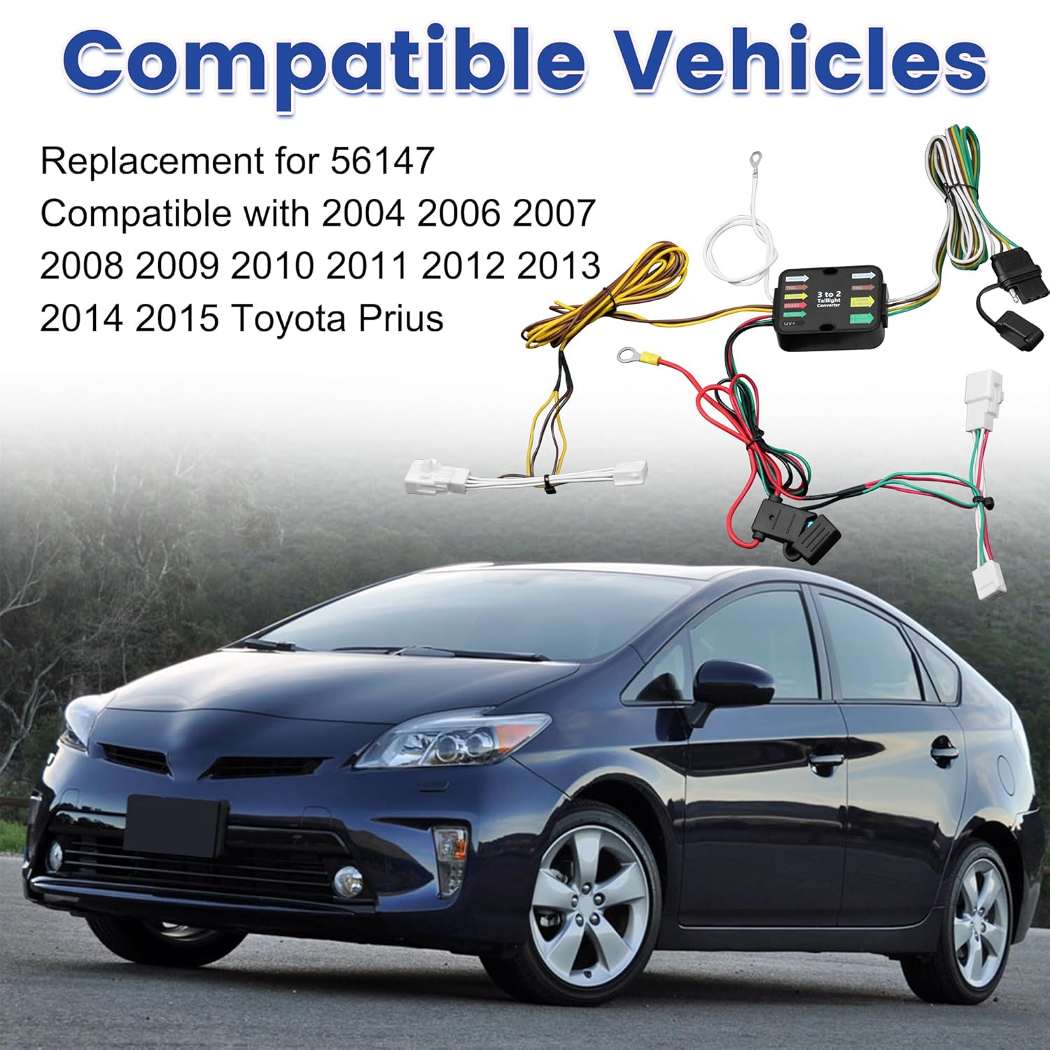 56147 4-Pin Trailer Wiring Harness Compatible with 2004-2015 Prius, Trailer Hitch Wiring Harness for Trailer Lights Connect