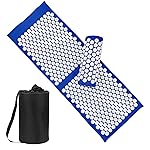 Acupressure Mat and Pillow Set with Bag - Extra Long Acupuncture Mat for Neck & Back Pain Relief- Naturally Relaxation Gift for Women - Stress Relief Massage Mat (Blue)