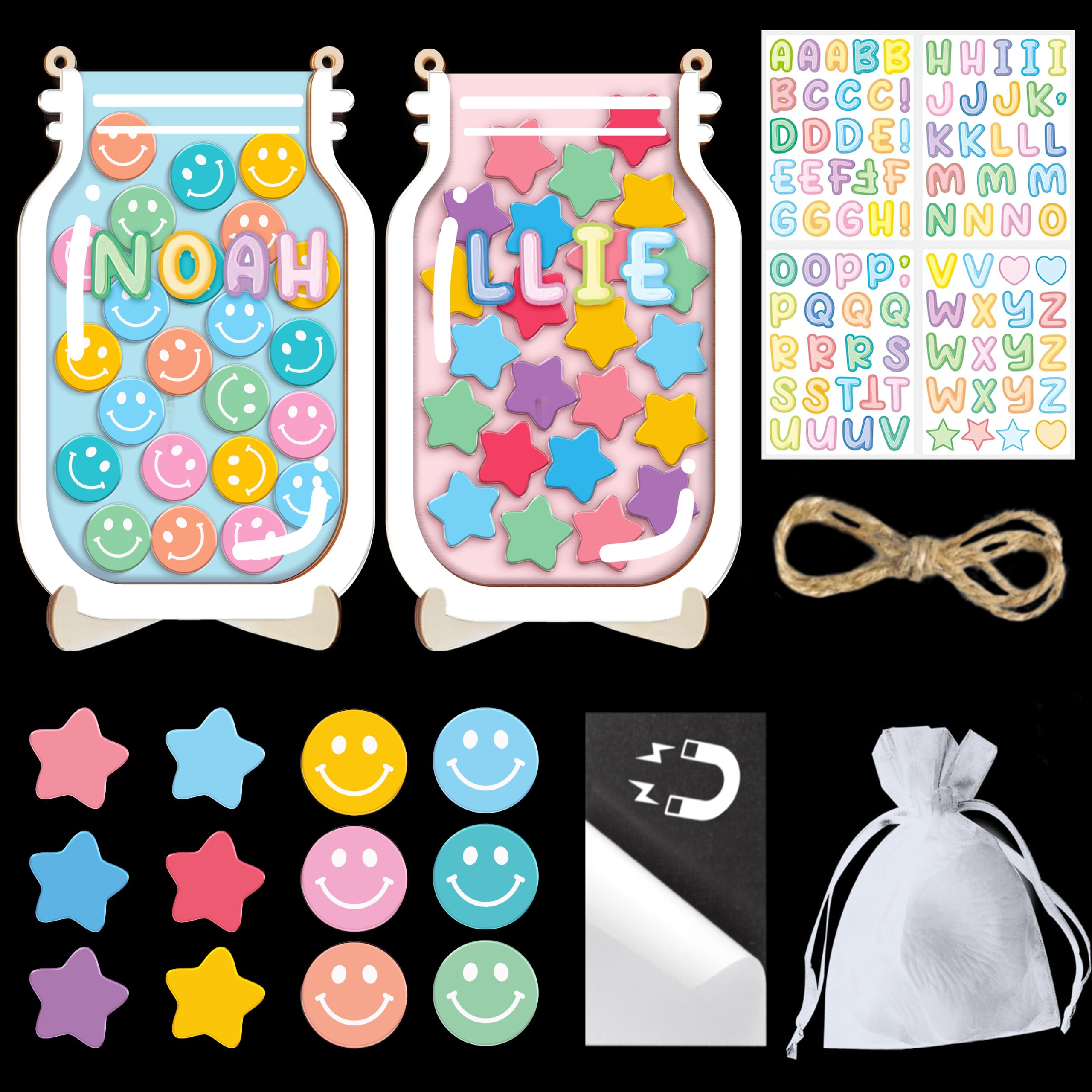 2 Pack 70 Tokens Reward Jar Magnetic for Kids Potty Training Toddlers Smiley Face Star Teacher Classroom Board Incentive Good Behavior Management Tools Back to School Boys Girls RWJ-CB2