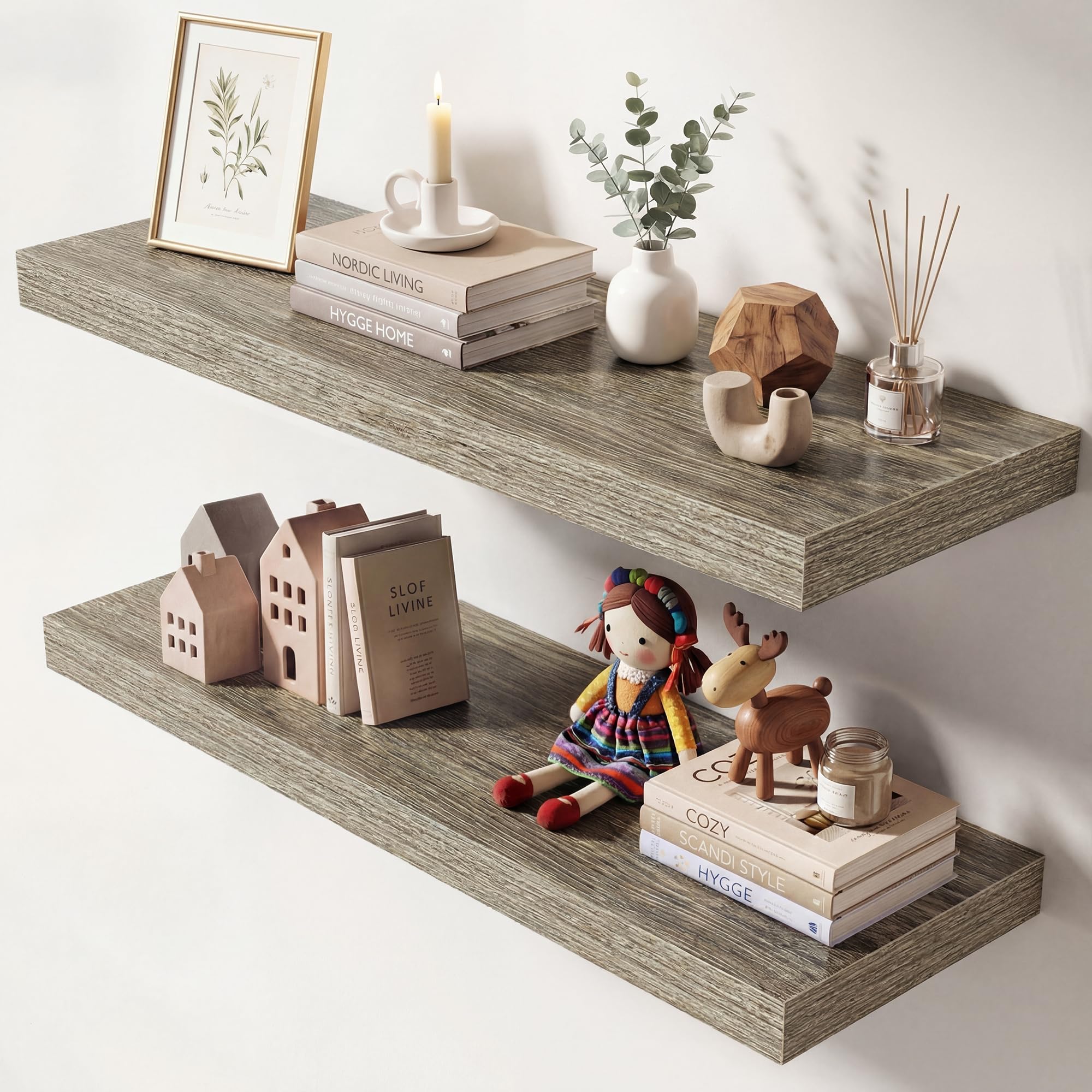 Dreamland 30 Inches Floating Shelves for Wall, 9.3" Deep Long Floating Shelves Set of 2, Large Display &amp; Storage Shelf, Wall Shelf for Bathroom Bedroom Living Room Kitchen Office, Grey