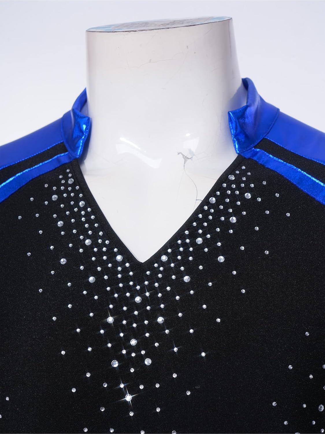 Yhong Men Latin Dance Leotard for Competition Performance Training Sparkly Rhinestones V Neck Long Sleeve
