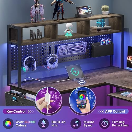 Miniatura 5 de SEDETA Escritorio en forma de L, escritorio de oficina de 94.5 pulgadas con toma de corriente y tablero de clavijas, escritorio en forma de L con