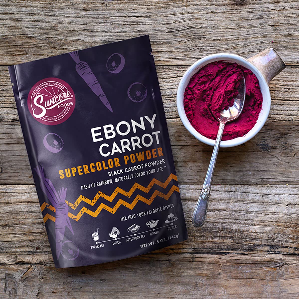 Amazon.com : Suncore Foods Ebony Carrot Supercolor Powder, Purple Food  Coloring Powder, Gluten-Free, Non-GMO, 5oz (1 Pack) : Grocery & Gourmet Food