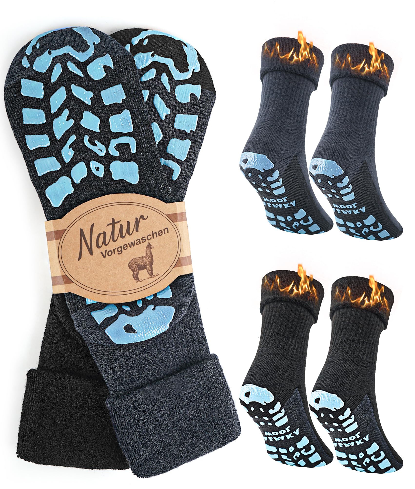 Alpaka Socken mit Anti Rutsch Wollsocken Herren Thermosocken Damen 4 Paar