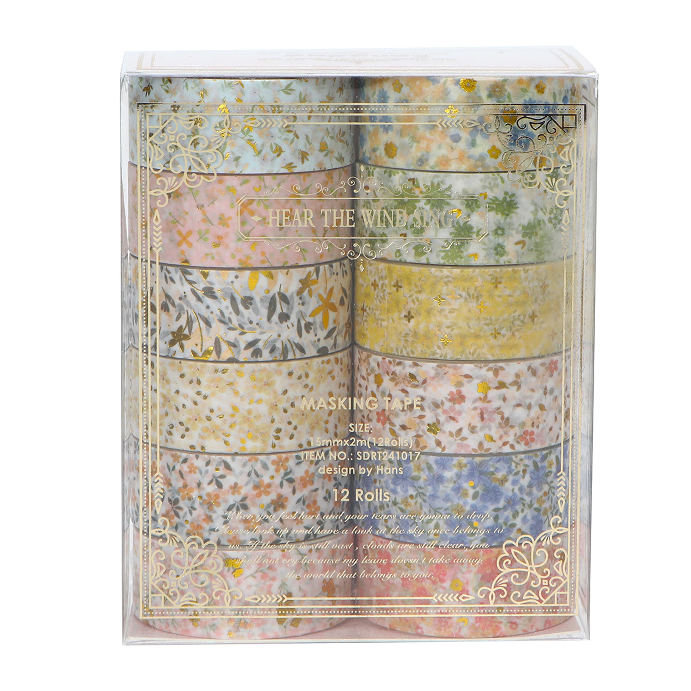 Songdao Washi Tape, 12 rollen Washi plakband, set decoratieve washi-tape, schattige goudfolie, decoratief masking-tape voor doe-het-zelf kunst en ambachten (lentebloesem