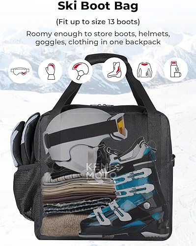 Miniatura 12 de KEMIMOTO Bolsa de esquí y bolsa para botas, bolsa de snowboard acolchada para viajes aéreos, bolsas de esquí de nieve para esquís de hasta 74.8 in